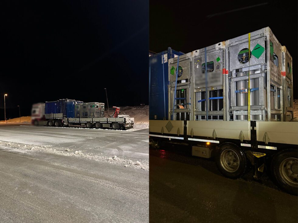 Denne kjøretøyet fraktet farlig gods (gassflasker med Argon UN1006). Foto: Statens vegvesen