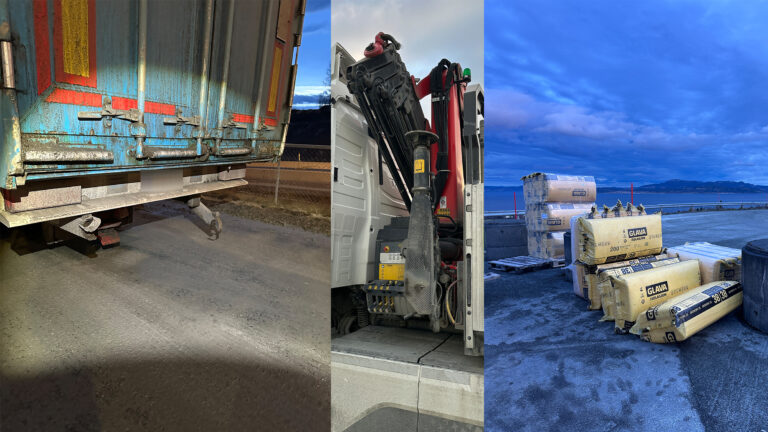 På kjøretøyet til venstre manglet underkjøringshinder. I midten: Lastebilkran som ikke var godkjent innen 12 månedersfristen, og til høyre overlast som sjåføren av en varebil måtte laste av og komme tilbake for å hente. – Det er vel 